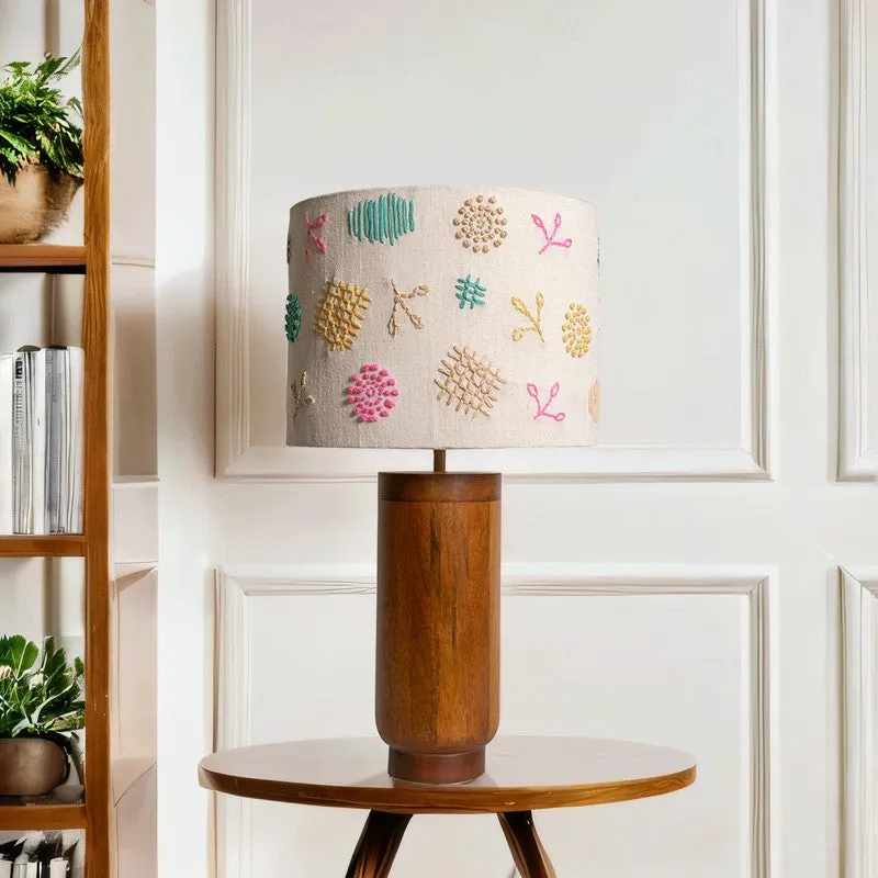 Orange Tree Gesu Mango Wood Table Lamp wit Cotton Embroidery Sade - Multicolor media 3