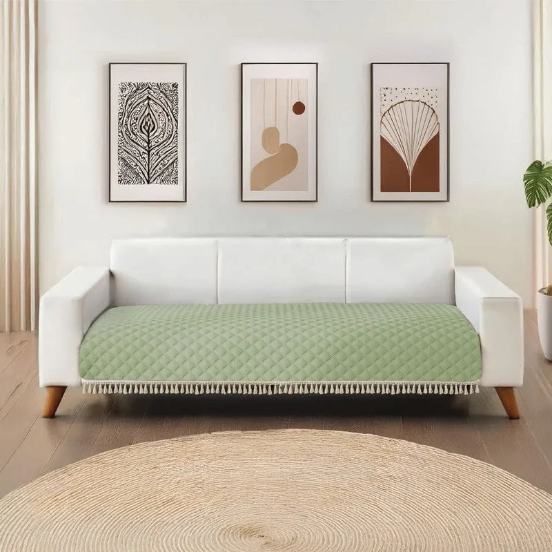 Urban Space Quilted Geometric Cotton Sofa Cover - Green media 1