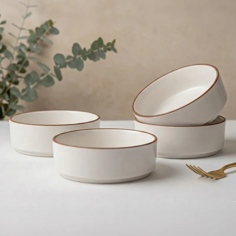 Feastyn Ceramic Salad Bowl (White/350 mL) - Set of Four media 1