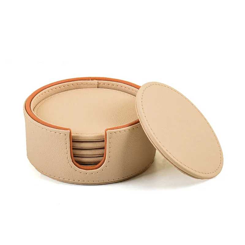 Tisca Faux Leather Coaster (Beige) - Seven Piece Set media 7