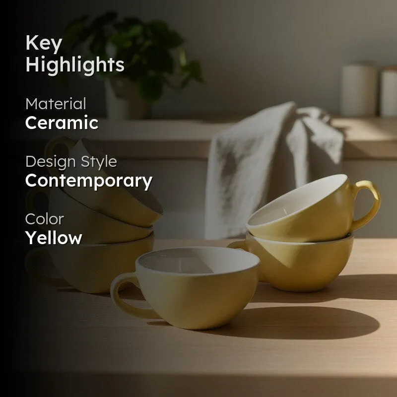 Ceramic Tea Cups (Yellow,240 mL Each) - Set Of Six media 2