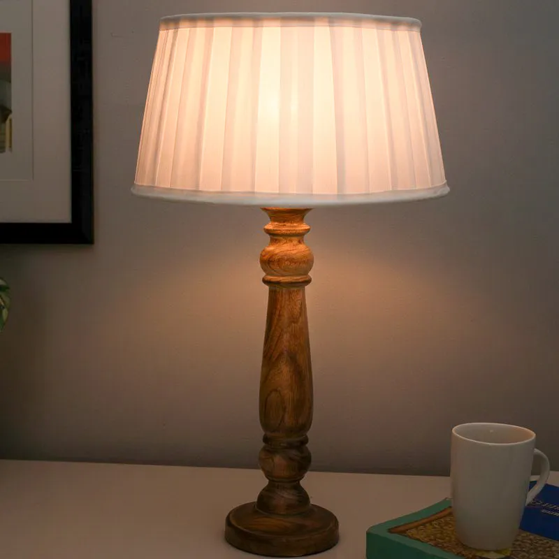 Nivriti Fabric Table Lamp - White,Brown media 1
