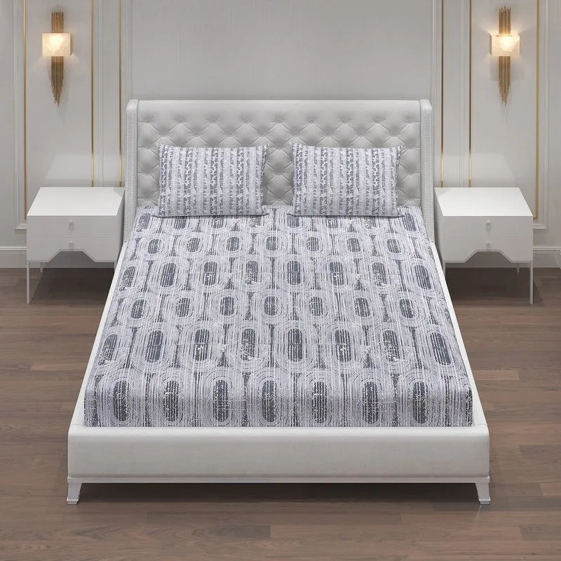 Monte Carlo Striped Ovals Cotton Bedsheet (White,Grey) - 104 TC media 4