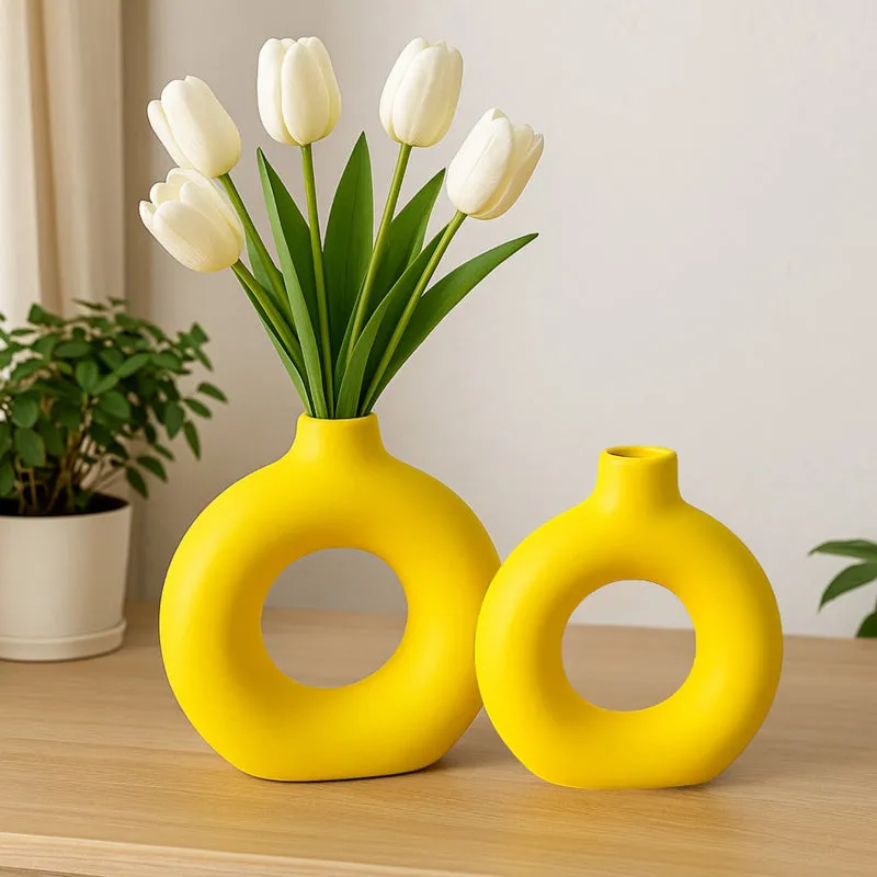 Melo Ceramic Vase (Yellow) - Set Of Two media 1