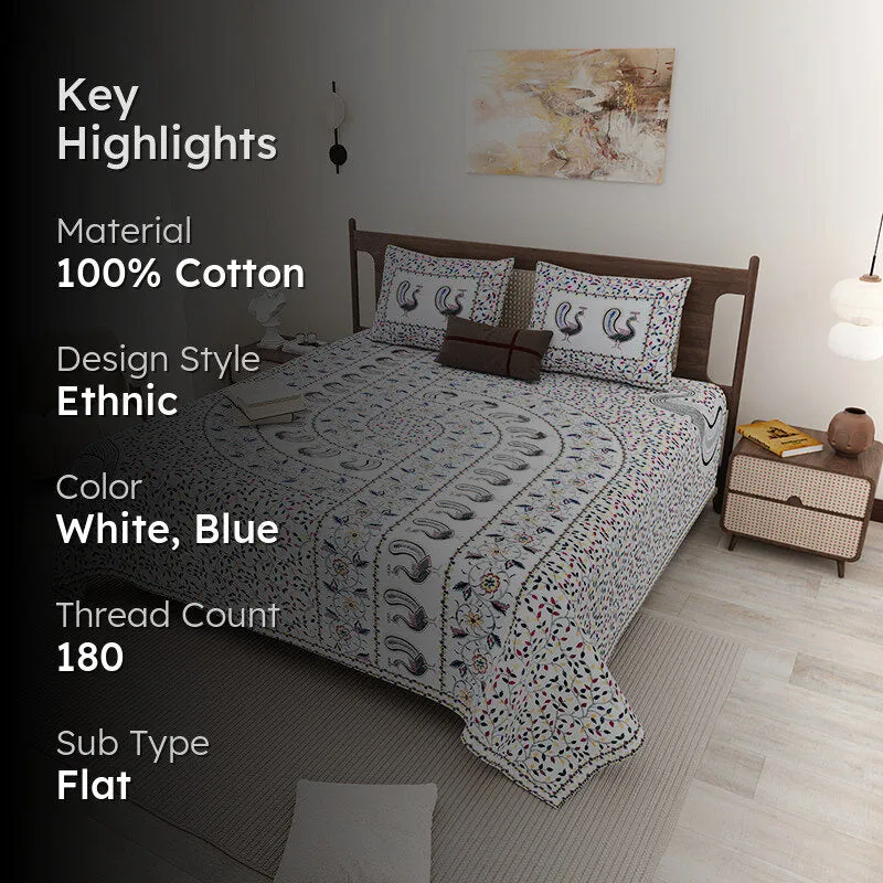 Aanchal Ethnic Cotton Bedsheet (Blue) - 180 TC media 2