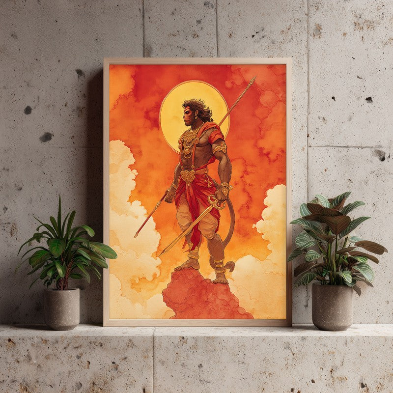 Divine Strength Sri Hanuman II Archival Paper Wall Art - Natural Brown Frame media 4
