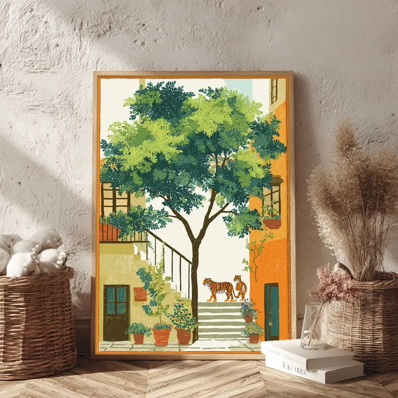 Verdara Courtyard Canvas Wall Painting With Brown Frame media 3
