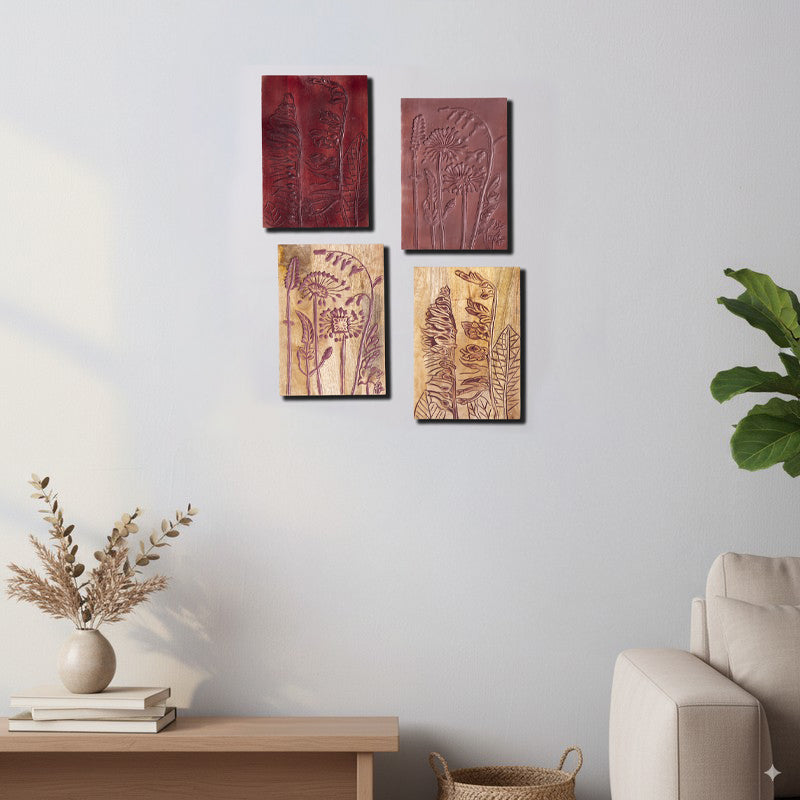 Nature's Canvas Wooden Wall Plates - Set Of Four
