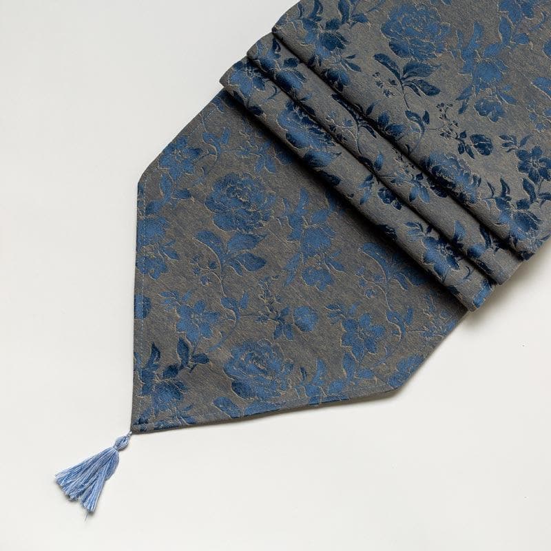 Italian Rose Jacquard Table Runner- Blue media 4