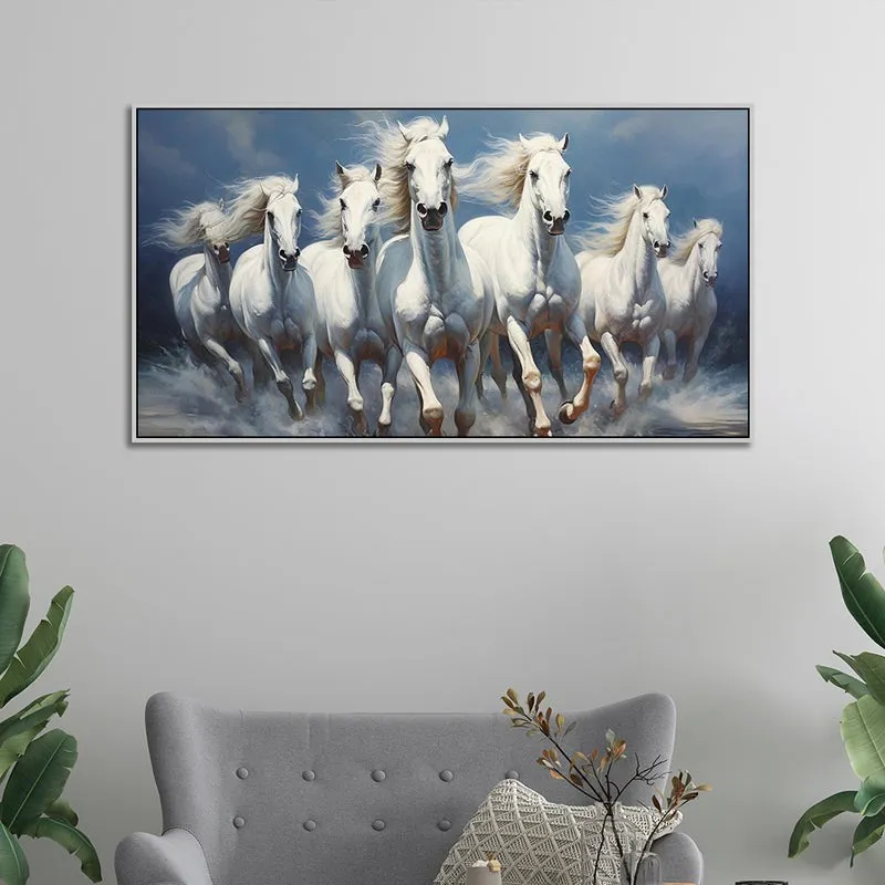Galloping Palominos Canvas Wall Painting With Frame - White media 1