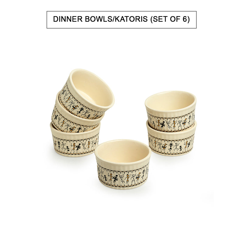 Warli Whirls Handcrafted Ceramic Bowls (180 ML) - Set Of Six media 3