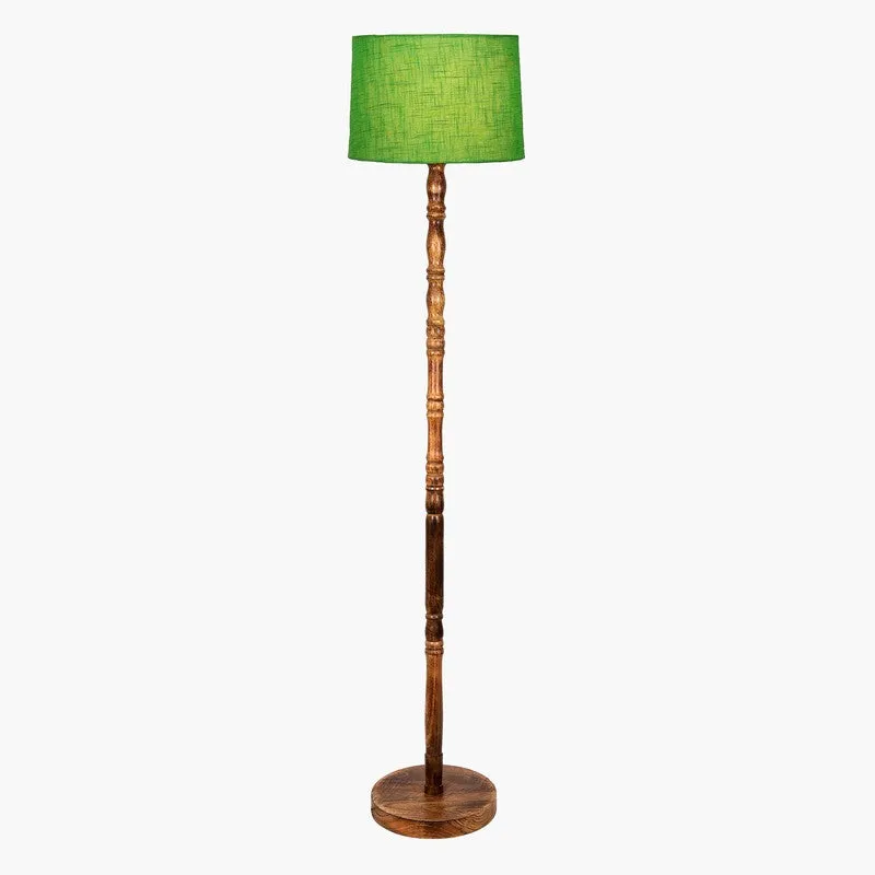 Heritage Turned Wooden Floor Lamp - Green & Brown media 3