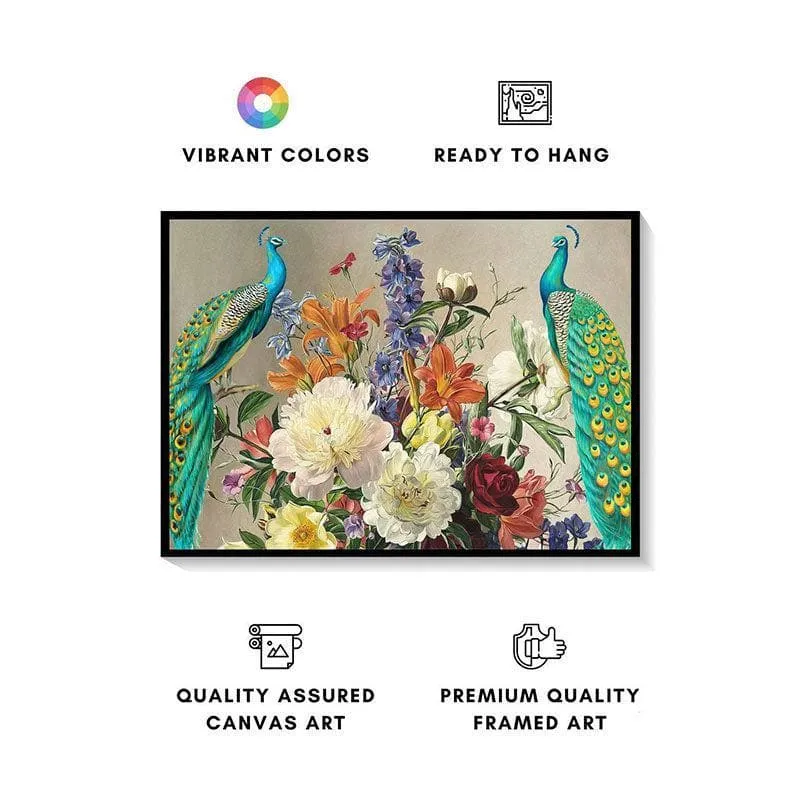 Vibrant Peacock and Floral Canvas Wall Painting - Black Frame media 5