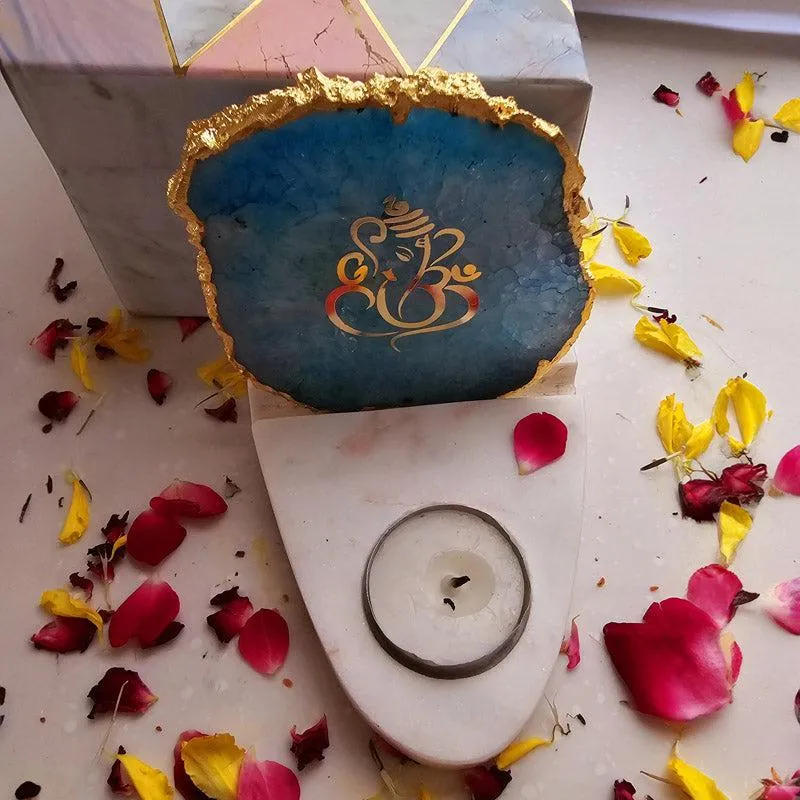 Vinayaka Agate & Marble Tealight Candle Holder - Turquoise media 1