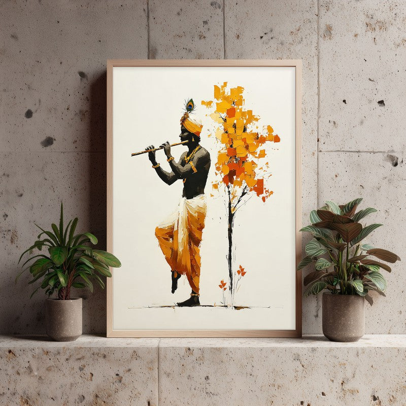 Murli Murari Lord Krihsna Enchanting Archival Paper Wall Art - Natural Brown Frame media 4