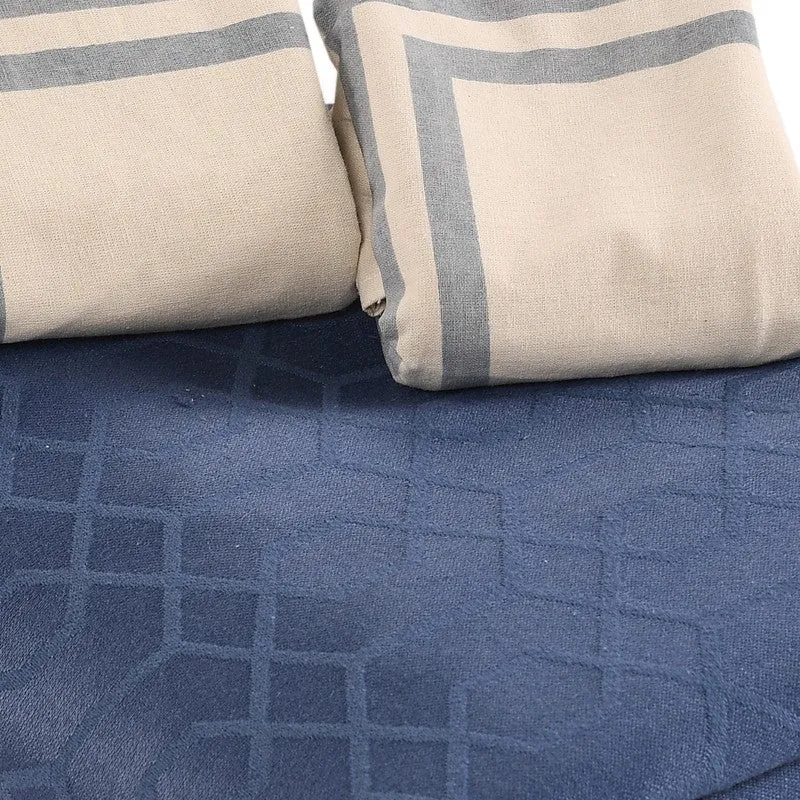 Grid Grace Cotton Bedsheet (Blue) - 150 TC media 6