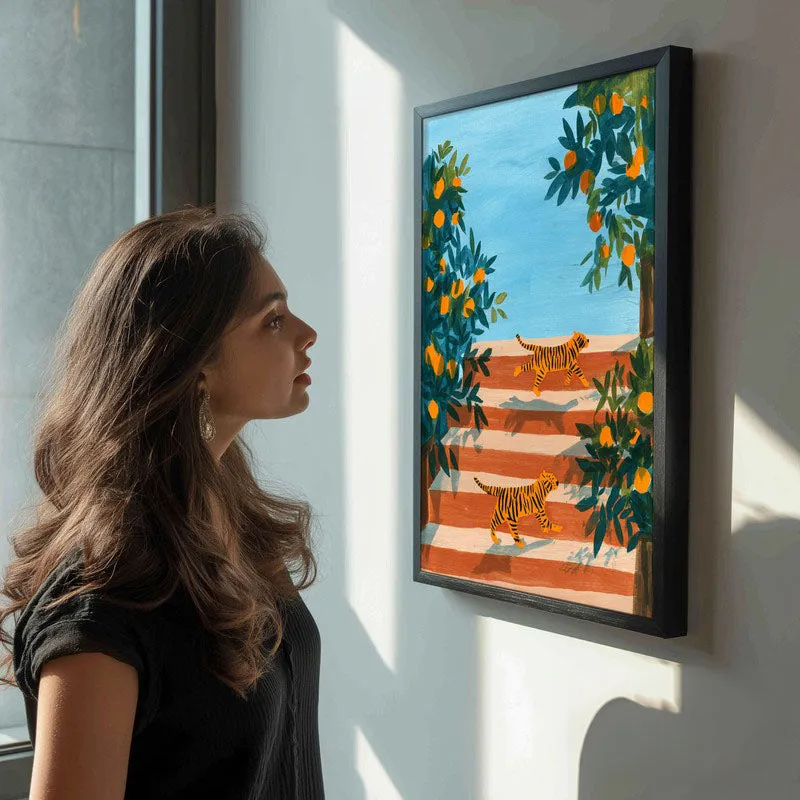 Tangerine Trees Canvas Wall Painting - Black Frame media 5