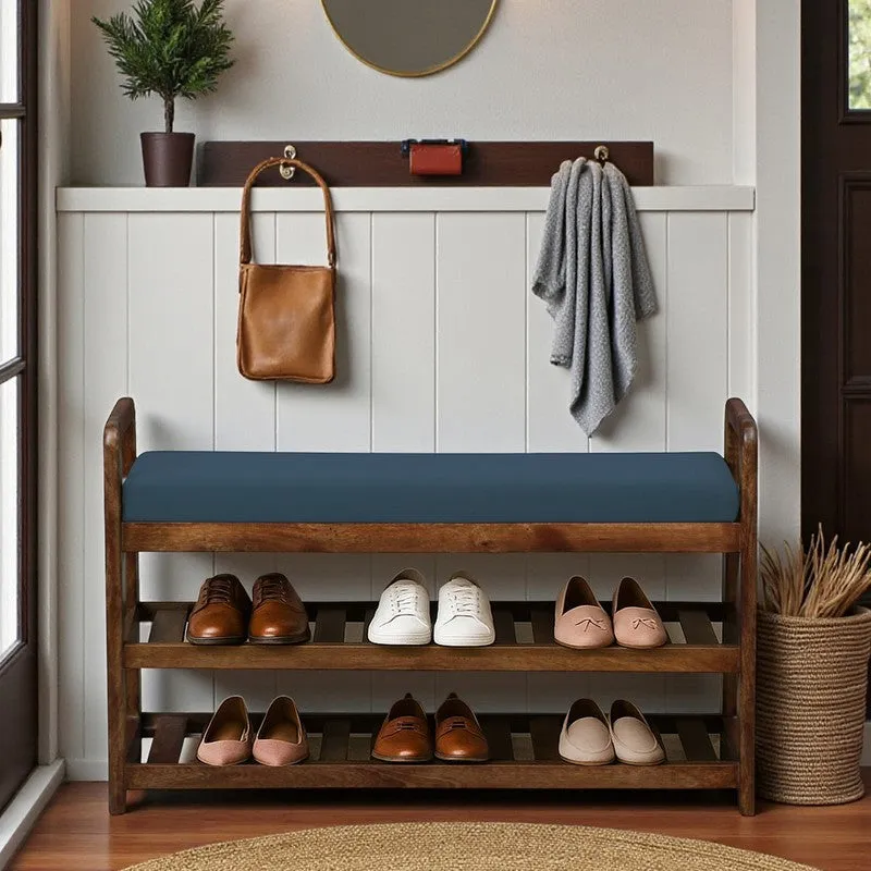 Sole Nest Mango Wood Shoe Rack - Blue media 1