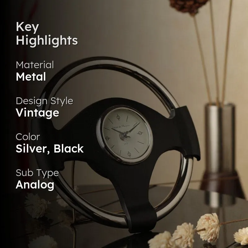 Vintage Steer Metal Table Clock - Silver media 2