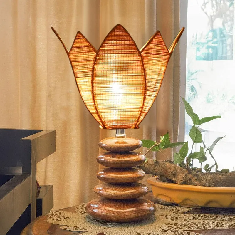 Solenis Bamboo Table Lamp With Wooden Base - Beige media 3