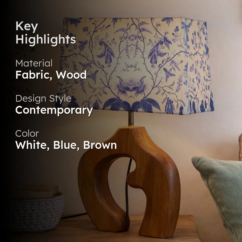 Natura Curve Wooden Fabric Table Lamp - White,Blue,Brown media 2