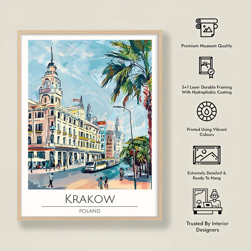 Vintage Krakow Framed Canvas Archival Canvas Wall Painting - Natural Brown Frame media 8