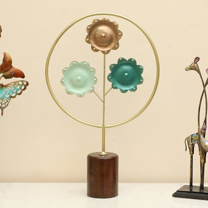 Steel & Petals Metal & Wood Showpiece
