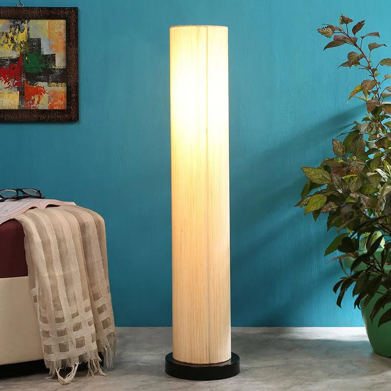 Eshe Wooden Tower Floor Lamp With Khadi Shade - Off-White media 1