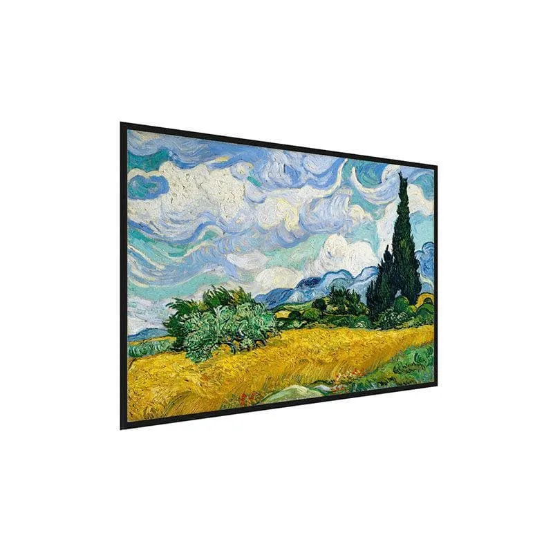 Wheat Field With Cypresses Canvas Wall Painting - Black Frame media 3