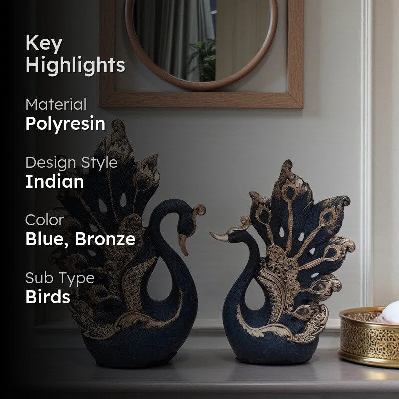 Regal Peacock Polyresin Showpiece (Blue) - Set Of Two media 2