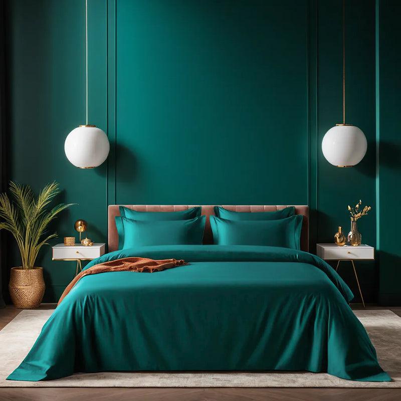 Moonweave Solid Cotton Bedsheet (Emerald Green) - 400 TC media 4