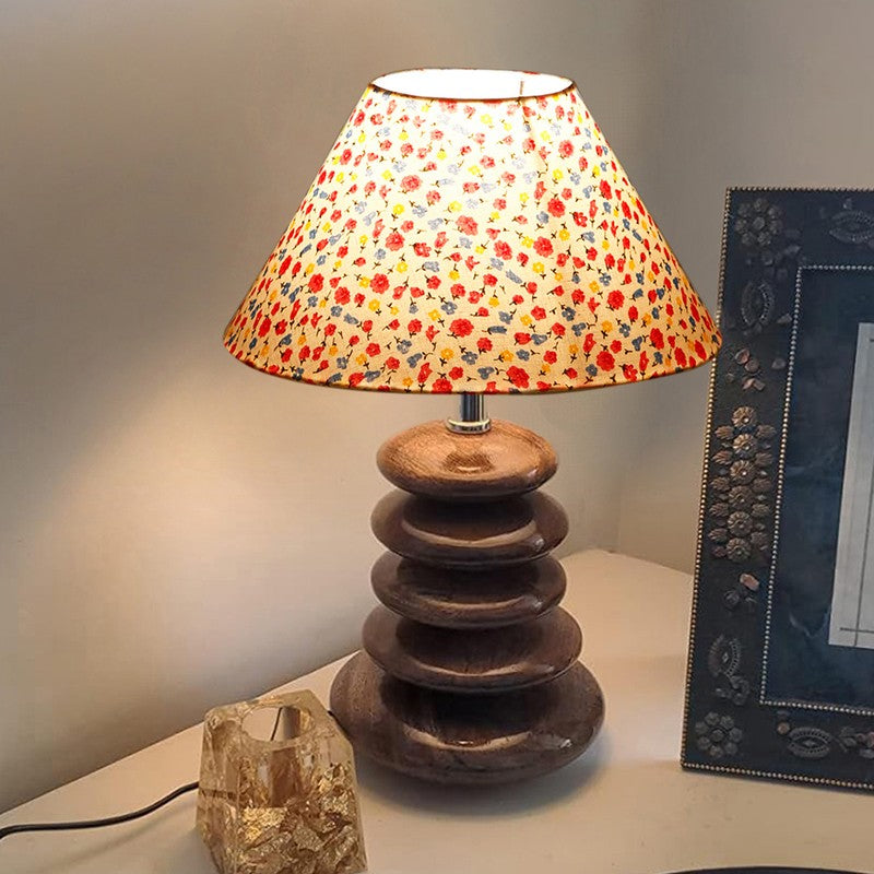 Glanorix Cotton Table Lamp With Wooden Base - Multicolor