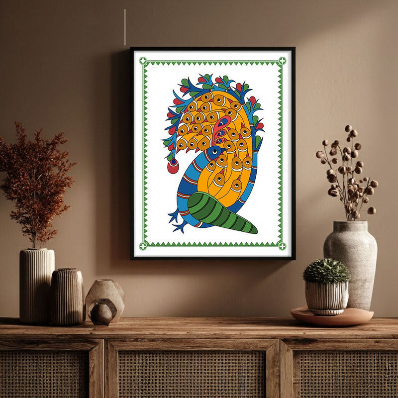 Royal Peacock Framed Madhubhani Canvas Wall Painting media 3
