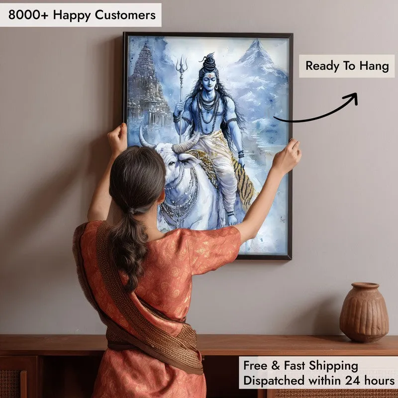 Nandivahana Spiritual Archival Paper Wall Painting With Frame - Black media 6