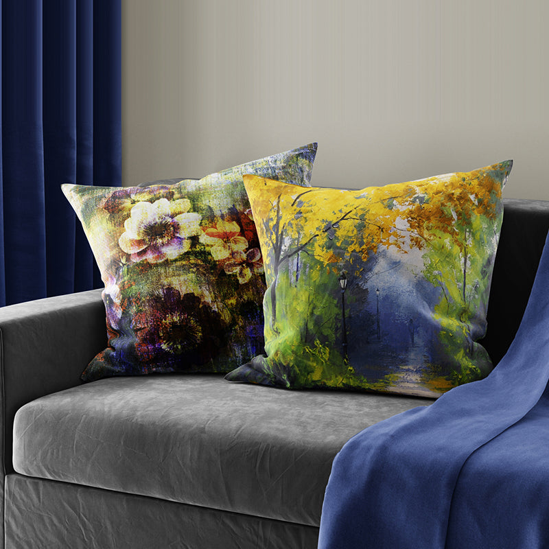 Aspen Flowers Printed Cushion Cover Set - Set Of Two