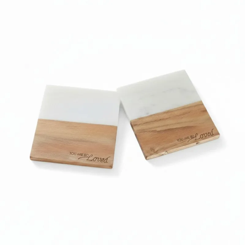 Walnut Cream Engraved Marble Coasters - Set Of Two media 3
