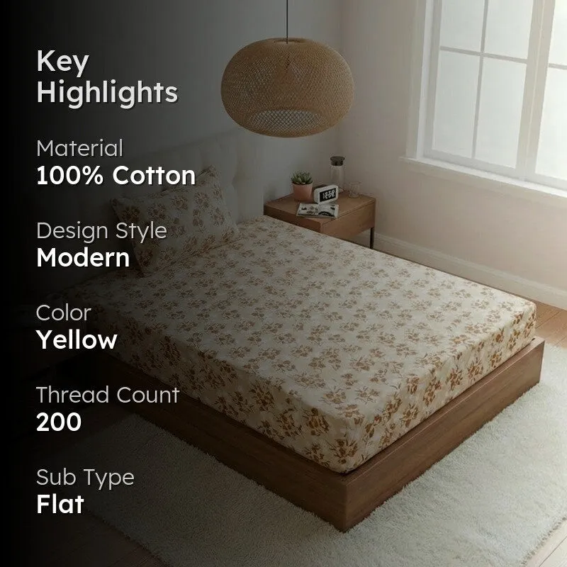 Gemonisis Printed Cotton Bedsheet (Yellow) - 200 TC media 2