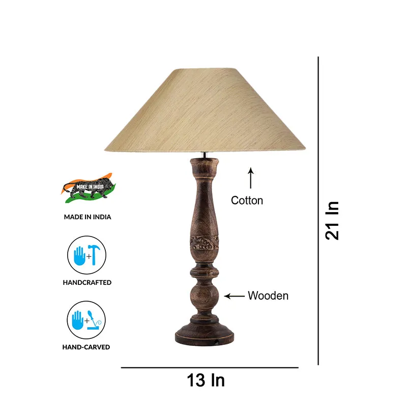 Nihara Wooden Fabric Table Lamp - Beige,Brown media 4