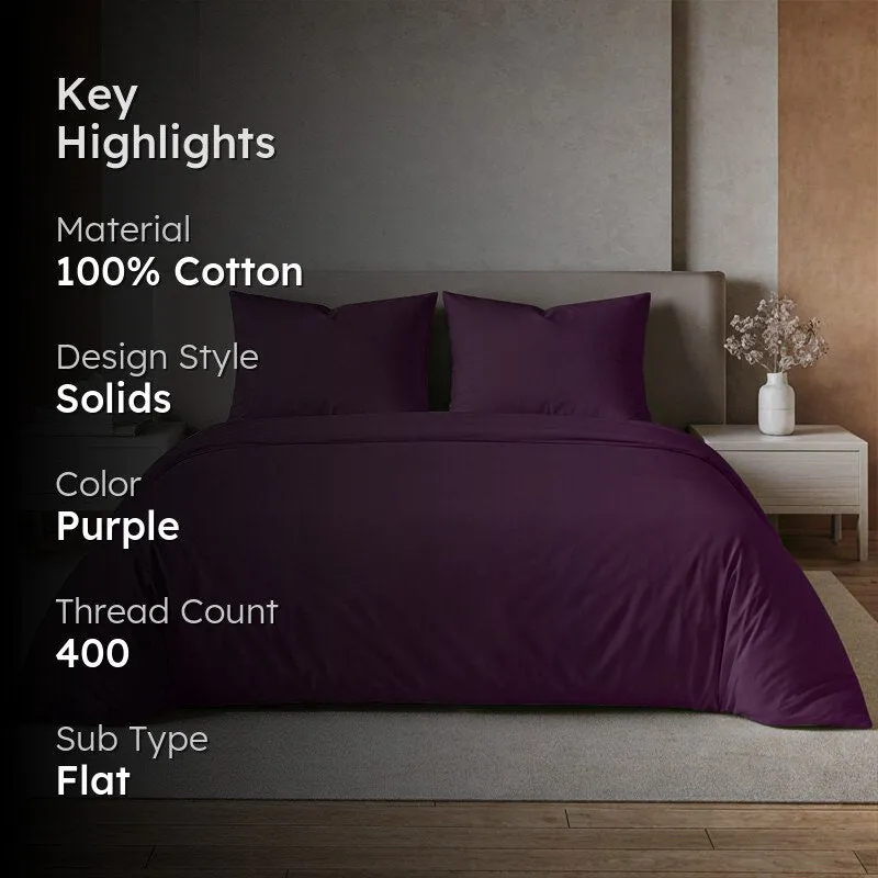 Moonweave Solid Cotton Bedsheet (Eggplant Purple) - 400 TC media 2