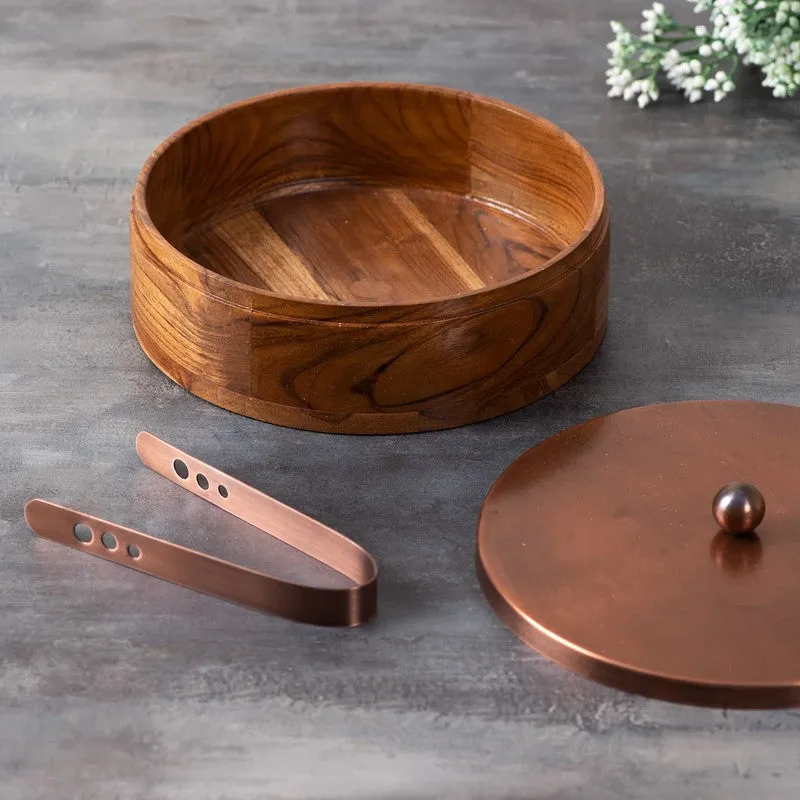 Elantra Teak Wood Round Masala Box - Three Piece Set media 3