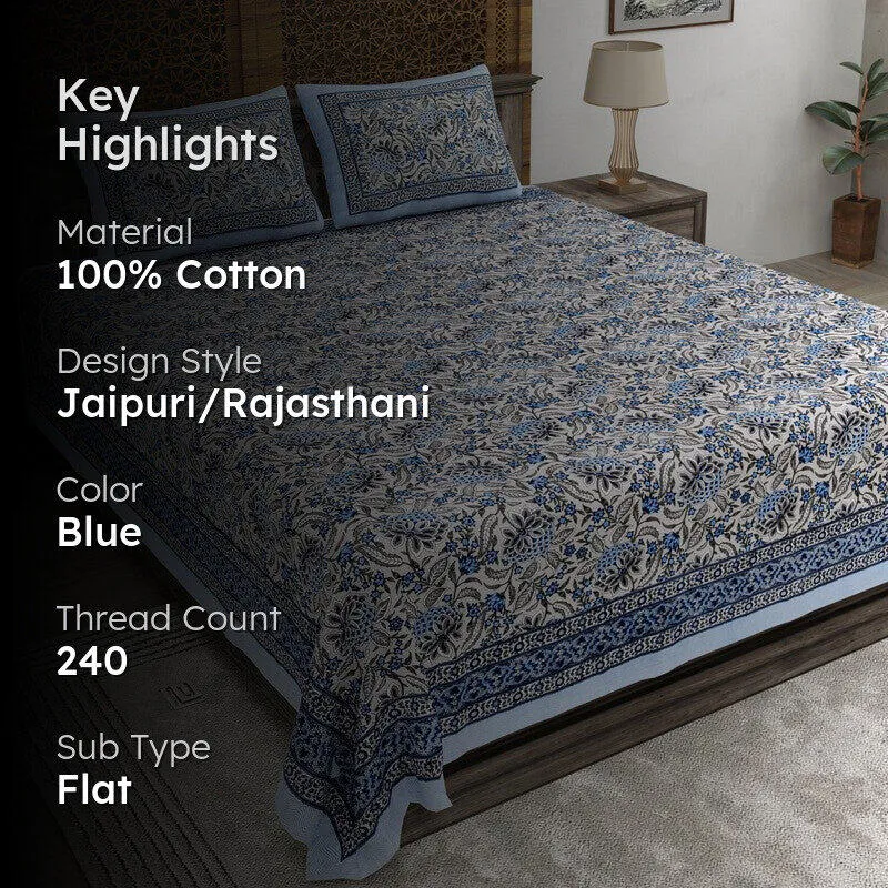 Shapeza Cotton Bedsheet (Blue) - 240 TC media 2