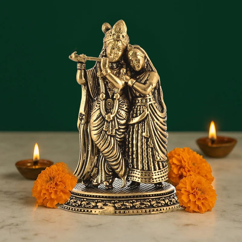 Auspicious Radha Krishna Brass Idol - Gold media 1