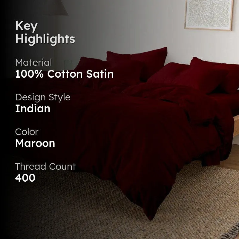 Elisima 100% Cotton Satin Weave Solid Duvet Cover - Maroon media 2