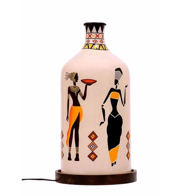 Tribal Art Hand Painted Glass Table Lamp - Multicolor media 4