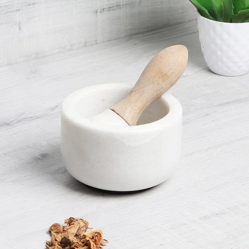 Crushique Marble & Wood Mortar & Pestle (White) - 100 ML media 1