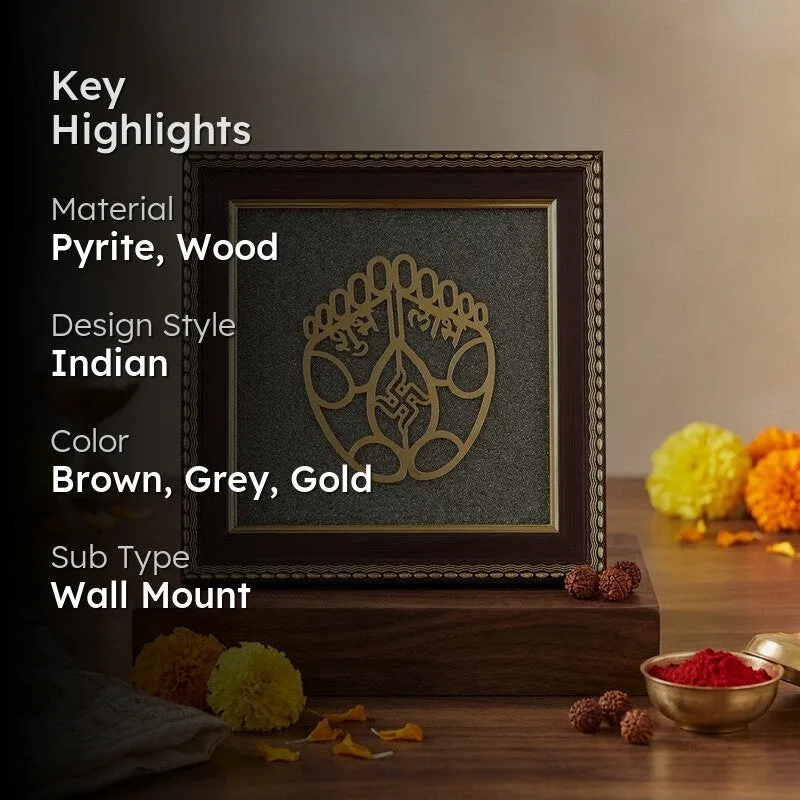 Shubh Labh Pyrite Blessings Wooden Wall Art media 2