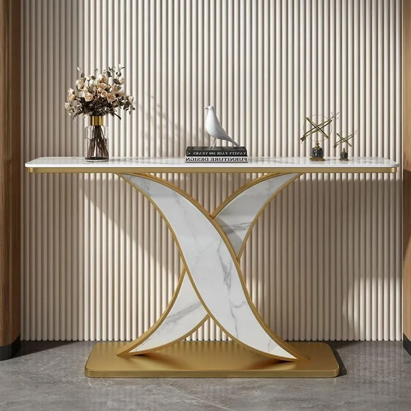 X Base Metal Console Table with Marble Base - Small media 6