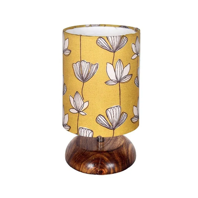 GraceAura Elegant Wooden Table Lamp - Yellow,White,Brown media 4