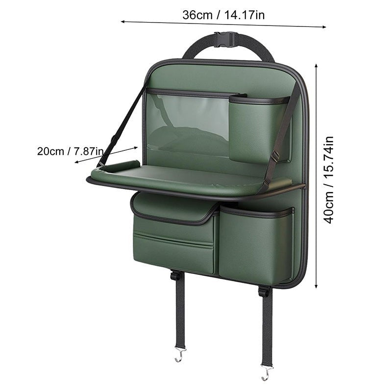 Sleek Seat Leather Car Seat Organizer With Foldable Tray - Green media 5
