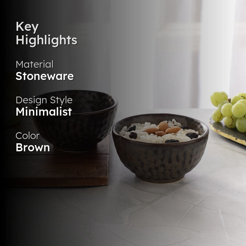 Textured Stoneware Snack Bowl (Dark Brown,350 mL) - Set Of Two media 2